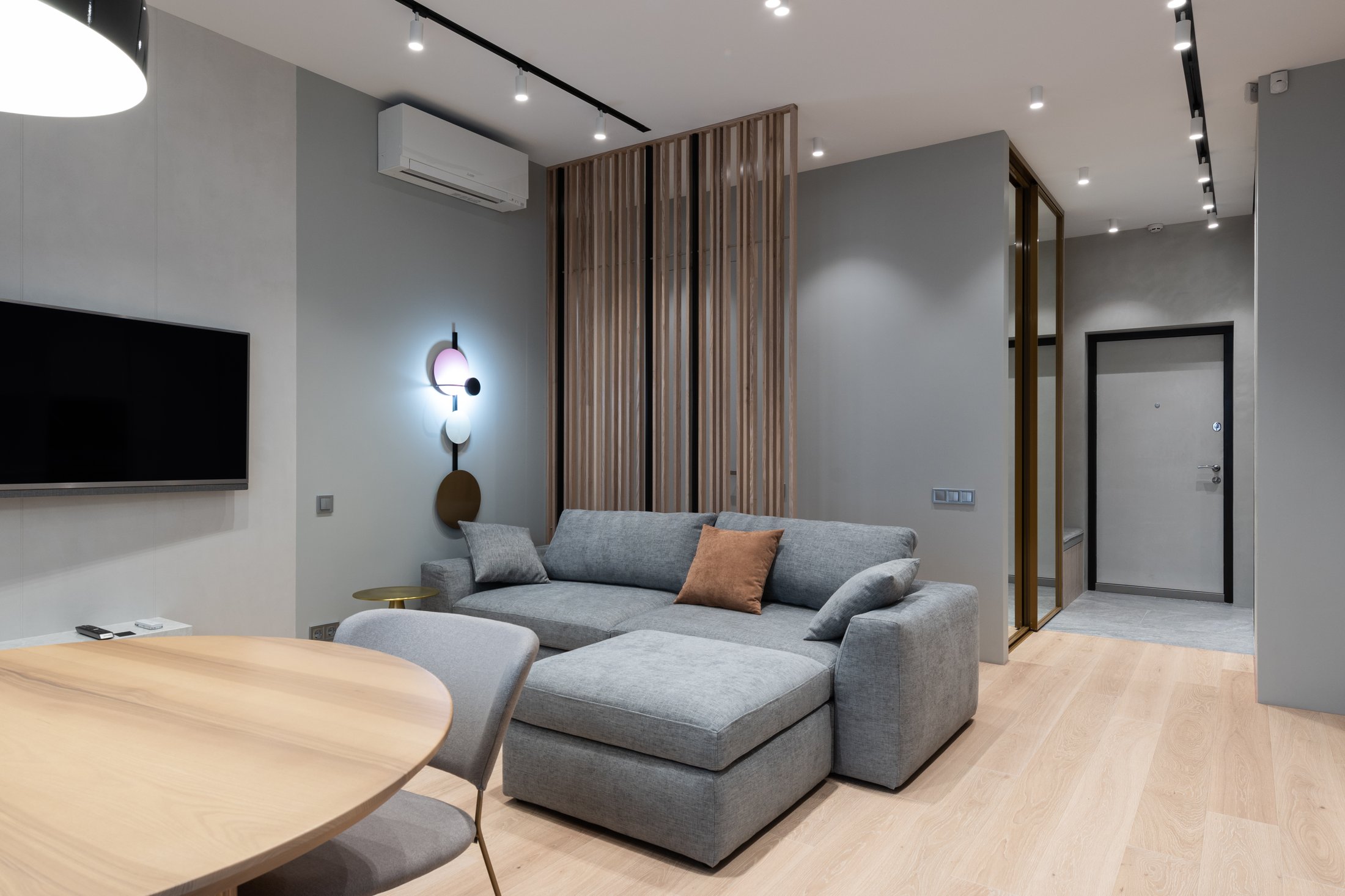 Modern interior with installed air-conditioning system